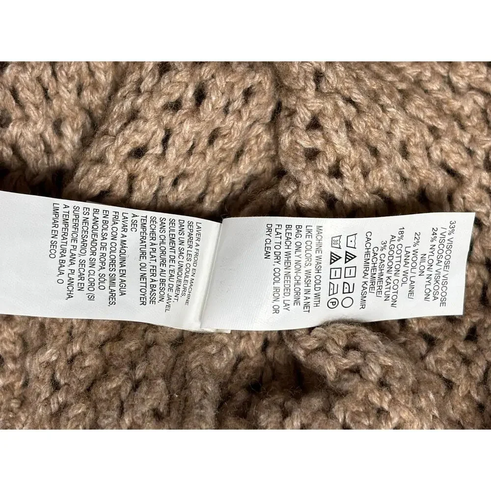 Lucky Brand Sweater Womens Large Tan Open Knit V Neck Mock Neck Cutout Pullover